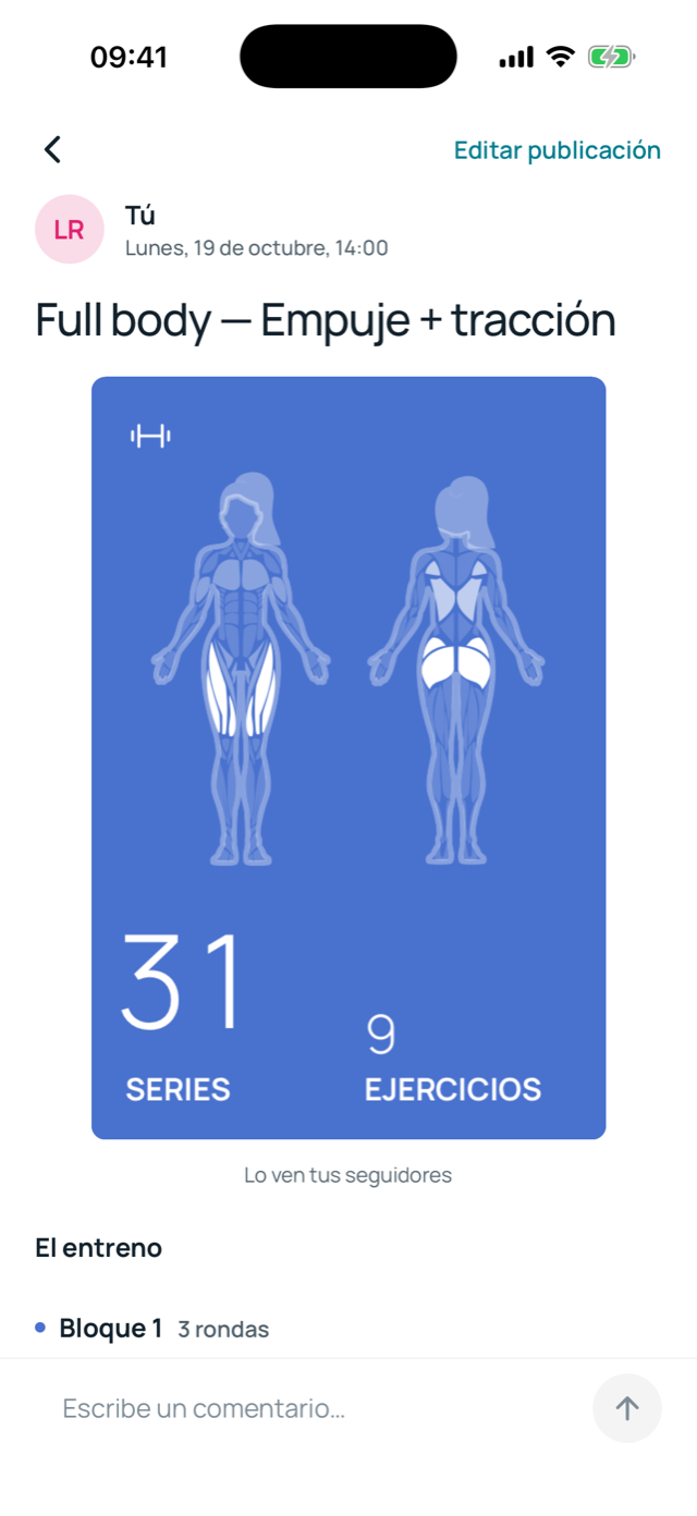 Detalle de una publicación de entreno